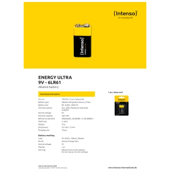 (Intenso) Baterija alkalna, 6LR61, 9 V, blister 1 komad - 6LR61 / 9V