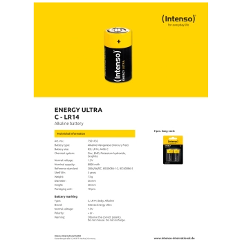 (Intenso) Baterija alkalna, LR14 / C, 1,5 V, blister 2 kom