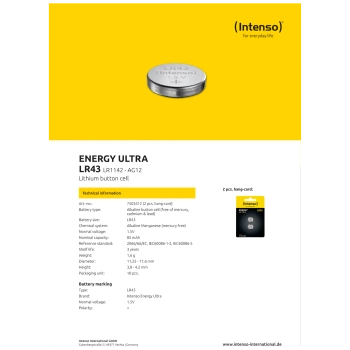 (Intenso) Baterija alkalna LR43/2, 1,5 V dugmasta, blister 2 kom