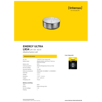 (Intenso) Baterija alkalna LR54/2, 1,5V dugmasta, blister 2 kom