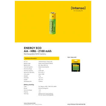 (Intenso) Baterija punjiva AA / HR6, 2100 mAh, blister 4 komada - AA / HR6/2100