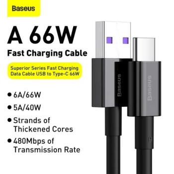 Kabl Baseus Superior USB A - Type-C 66W 2m crni
