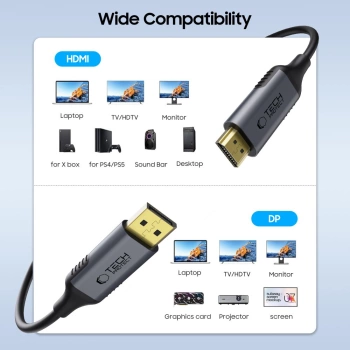 Kabl Tech-Protect UltraBoost DisplayPort - HDMI 2.0 Cable 4K 60Hz 2m