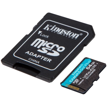 KINGSTON 64GB microSDXC Canvas Go Plus Gen4 200MB/s A2 U3 V30 Card + Adapter