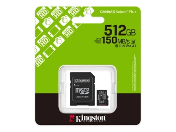 Kingston microSD 512GB Class10Canvas Select Plus150MBs Read,Class 10 UHS-I