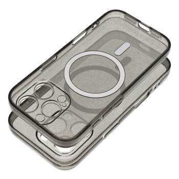 Maska Clear MAG cover MagSafe za iPhone 14 Pro crna glitter