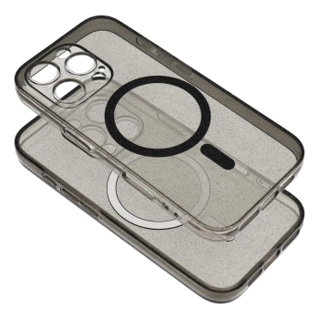 Maska Clear MAG cover MagSafe za iPhone 14 Pro crna glitter