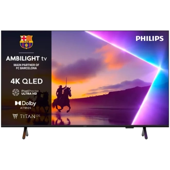 Philips TV QLED 4K AMBILIGHT 50PUS8510/12, 126 cm (50") TV, Pixel Precise Ultra HD, Titan OS smart platform, Dolby Atmos sound.