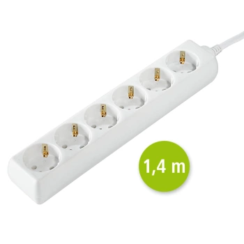 Produžni kabl Hama, bijeli,  1,4m, 6 utičnica