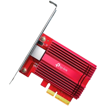 TPLink 10 Gigabit PCI Express Network Adapter, 1× PCI Express 3.0 x4, 1× RJ45 Gigabit/Megabit Port, 10 Gbps, 5 Gbps, 2.5 Gbps, 1 Gbps, and 100 Mbps Base-T connectivity; 1.5 m CAT6A Ethernet Cable, Standard/Low-Profile Brackets