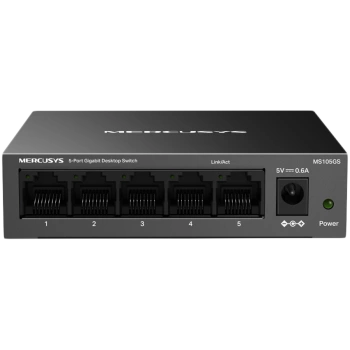 Mercusys MS105GS 5-Port Gigabit Desktop Switch, 5× Gigabit Ports, Desktop Steel Case, Wall Mounting, Plug and Play, Power Saving, Compact design, Green Ethernet technology, Silent