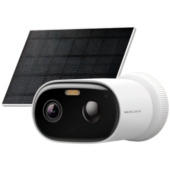 Mercusys MC410 KIT Solar-Power Security Camera Kit, 2K Res. (2304x1296), Bullet Camera, Built-in Microphone and Speaker, Color Night Vision, 2.4 GHz & 5 GHz Wi-Fi, 5 W Max Charging Power, IP65, MERCUSYS APP, Smart Detection and Notifications