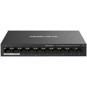 10-Port 10/100Mbps Desktop Switch with 8-Port PoE+PORT: 8× 10/100 Mbps PoE+ Ports, 2× 10/100 Mbps Non-PoE PortsSPEC: Compatible with 802.3af/at PDs, 65 W PoE Power, Desktop Steel Case, Wall MountingFEATURE: Extend Mode for 250m PoE Transmitting,