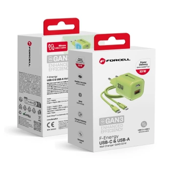 Punjač FORCELL F-ENERGY GaN III VT-41 PD QC4.0 33W + kabl Type C zeleni