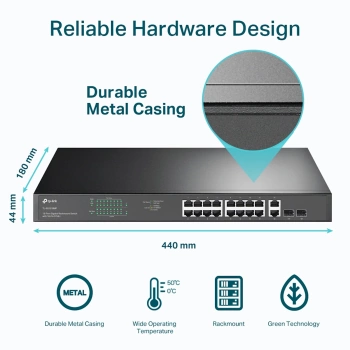 Switch TP-Link Omada 18-Port Gigabit Rackmount PoE 16-Port PoE+ TL-SG1218MP