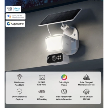 TP-Link Outdoor Solar-Powered Wi-Fi Floodlight Pan/Tilt Camera Tapo C615F KIT