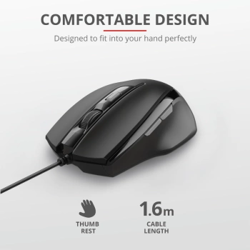 Trust Voca Comfortable miš žičani, easy-to-use, crni,800-2400 DPI, optički, 6 tipki, usb 2.0