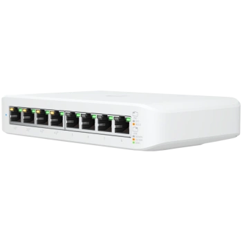 UBIQUITI Lite 8 PoE; (4) GbE PoE+, (4) GbE ports; 52W total PoE availability; Wall mountable.