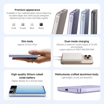 Xiaomi SuperSlim PB 5000 mAh plavi, USB-C x1, bežično punjenje