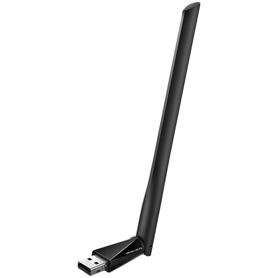 Mercusys MA30H AC1300 High Gain Wi-Fi USB Adapter, 400 Mbps at 2.4 GHz + 867 Mbps at 5 GHz, 1× High Gain External Antenna, USB 2.0, MU-MIMO, WPA3, Plug and Play, Adjustable Multi-Directional Antenna