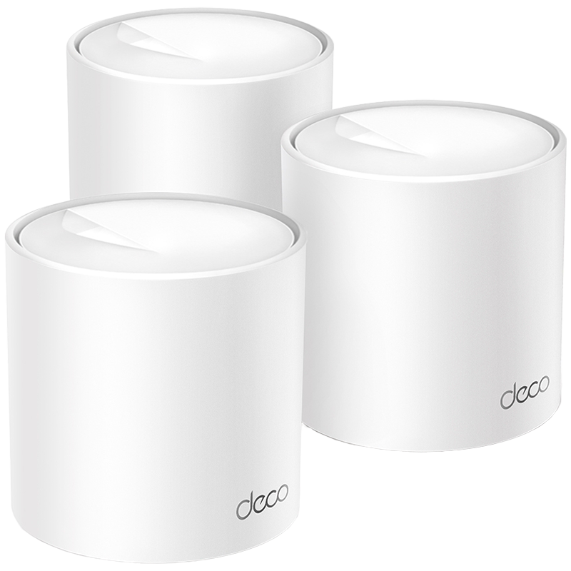 TP-Link Deco X10 (3-pack) AX1500 Whole Home Mesh Wi-Fi 6 System, 300 Mbps at 2.4 GHz + 1201 Mbps at 5 GHz,Internal Antennas, 2× Gigabit Ports (WAN/LAN auto-sensing),Deco App, Router/AP Mode, IPv6, IPTV, Parental Controls, QoS, OFDMA, MU-MIMO, WPA3