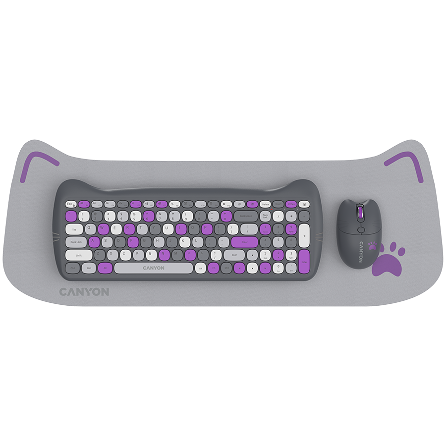 CANYON HSET-W6 EN/AD Keyboard+Mouse Kitty Edition AAA+АА Wireless Violet