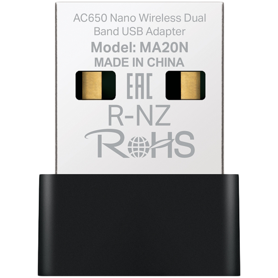 Mercusys MA20N AC650 Nano Wi-Fi USB Adapter, 200 Mbps at 2.4 GHz + 433 Mbps at 5 GHz, 1× Internal Antenna, USB 2.0, Nano Size, WPA3, Plug and Play