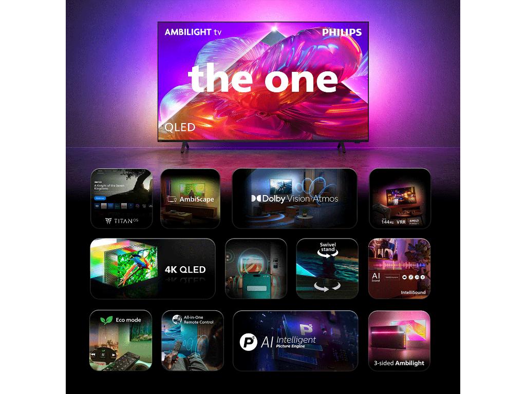 Philips 55''PQS9011 4K QledTitan OS; AMBILIGHT TV; 144Hz;P5 Picture Engine; Dolby Atmos i Vision