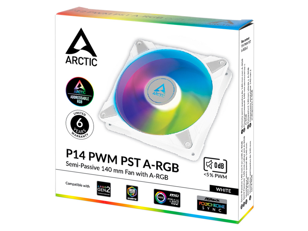 Arctic Fan P14 PWM PST A-RGBwhite, pressure-optimisedsemi-passive
