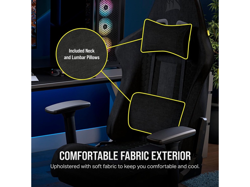 Corsair TC100 Gaming ChairRelaxed, Fabric Black/Grey120kg