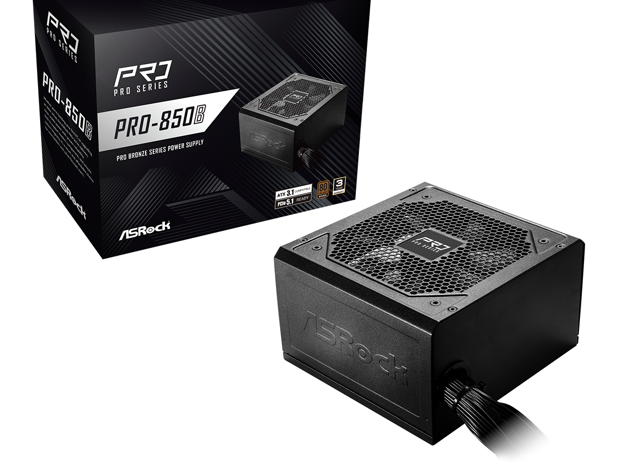 ASRock PSU 850W Bronze, Pro80PLUS, 120mm fan, ATX 3.1PCIe 5.1