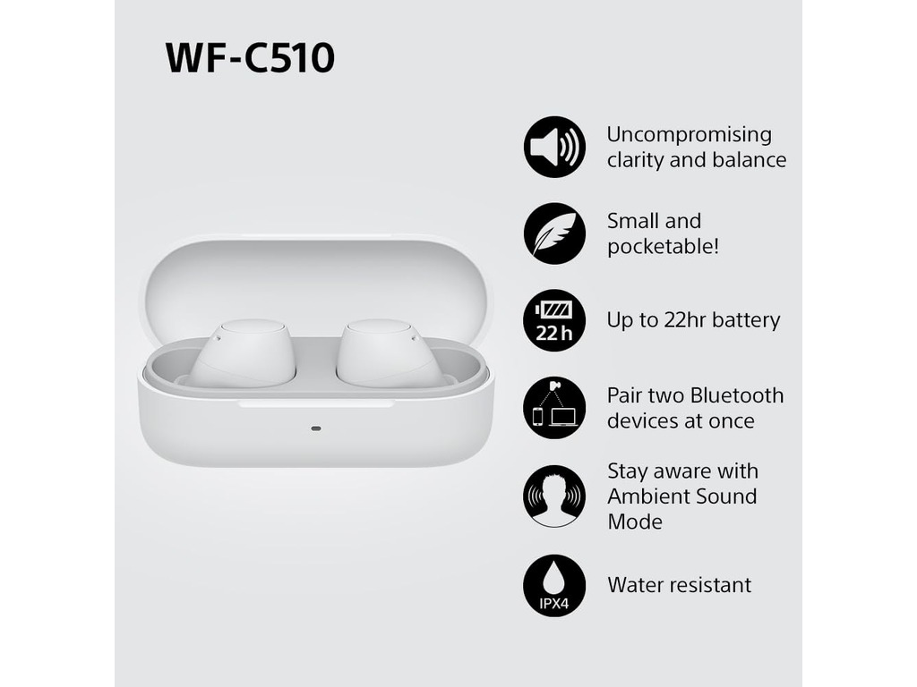 Sony bežične slušalice WF-C51011 sati trajanja baterije,s još 11 sati u kutijici za punjenje;